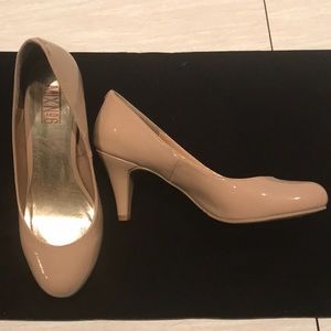 Nude patent leather heels